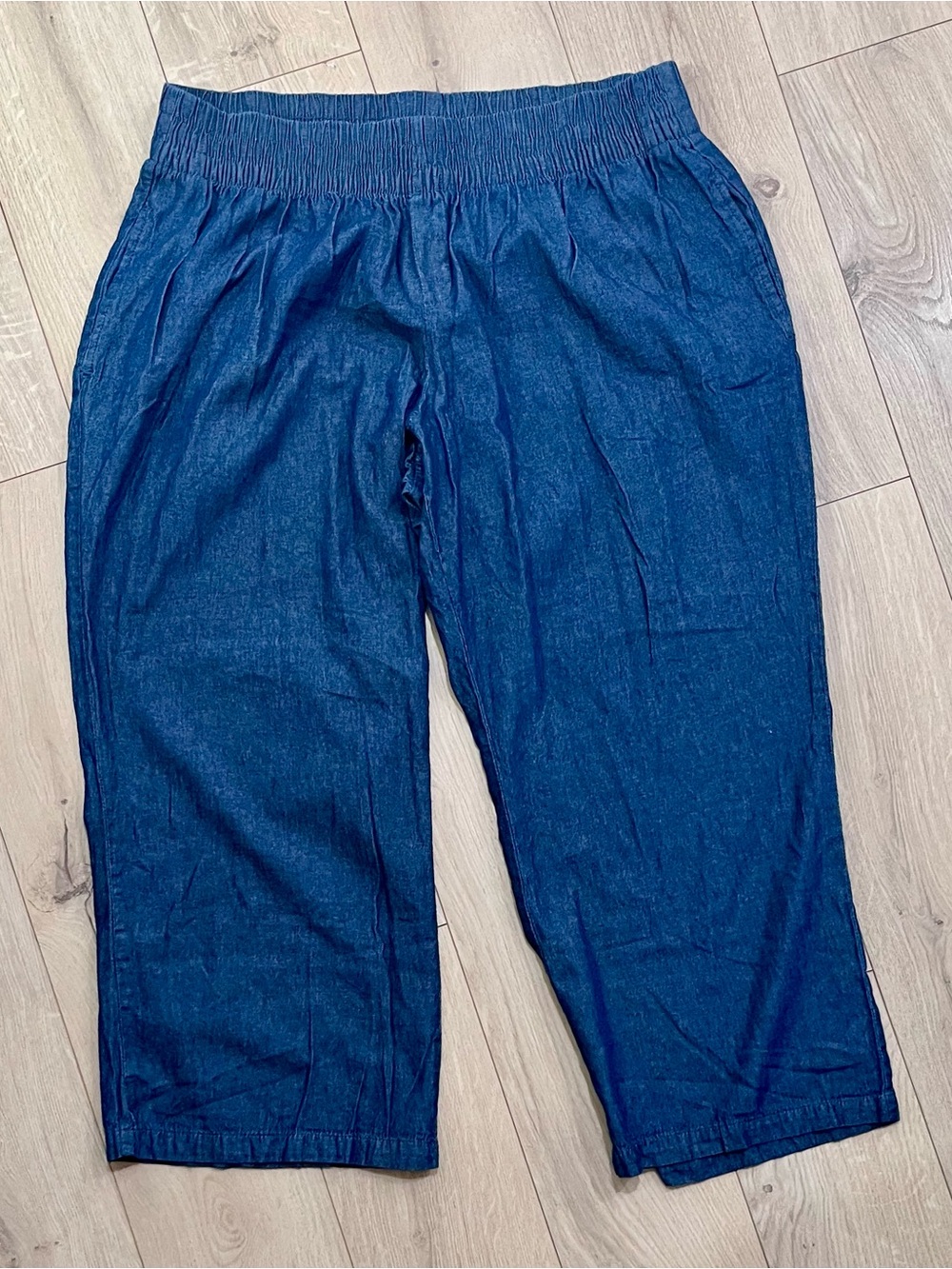Women’s Plus 26 Elastic-Waist wide-leg flowy Pants Blue Jessica London